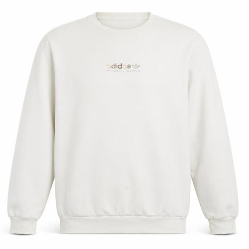 adidas Men Ivory S Pullover Crew Neck Logo Cotton Blend Sweatshirt
