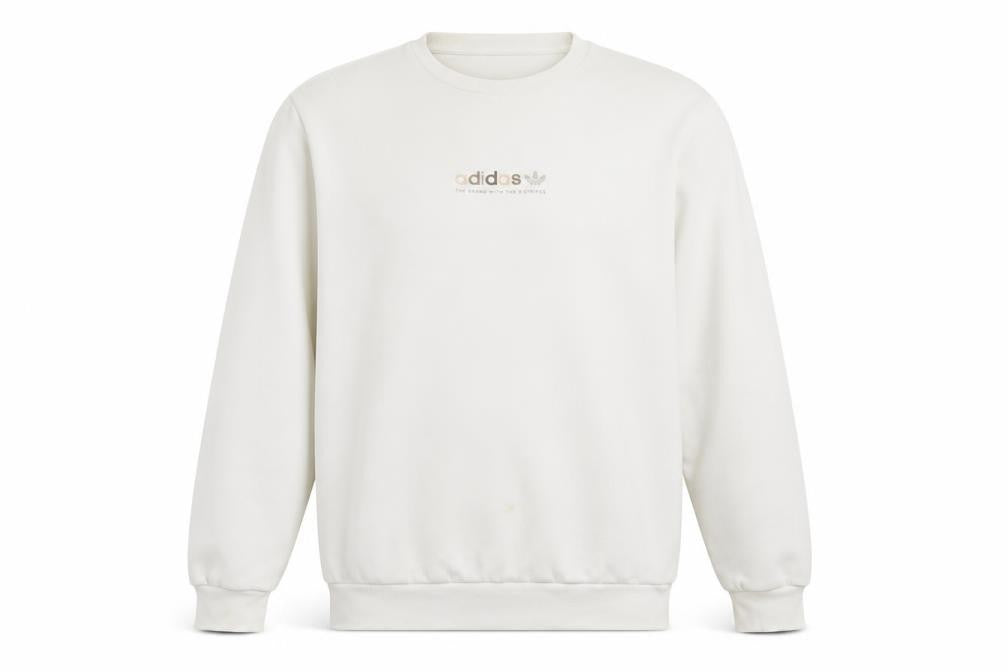 adidas Men Ivory S Pullover Crew Neck Logo Cotton Blend Sweatshirt