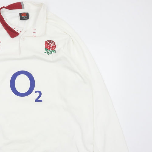 Canterbury Men’s White 2XL England Rugby O2 Long Sleeve Polo Shirt