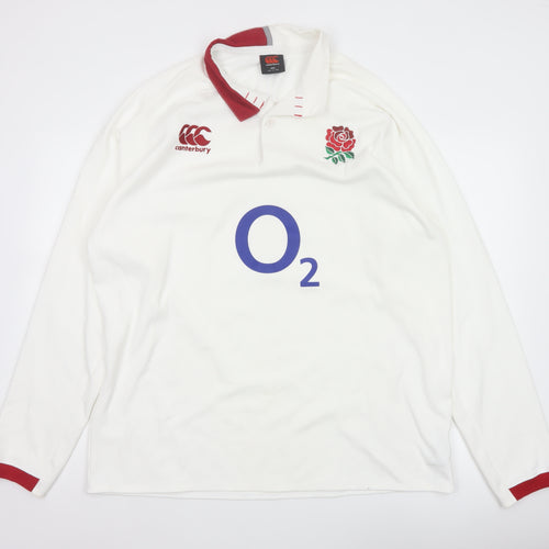 Canterbury Men’s White 2XL England Rugby O2 Long Sleeve Polo Shirt