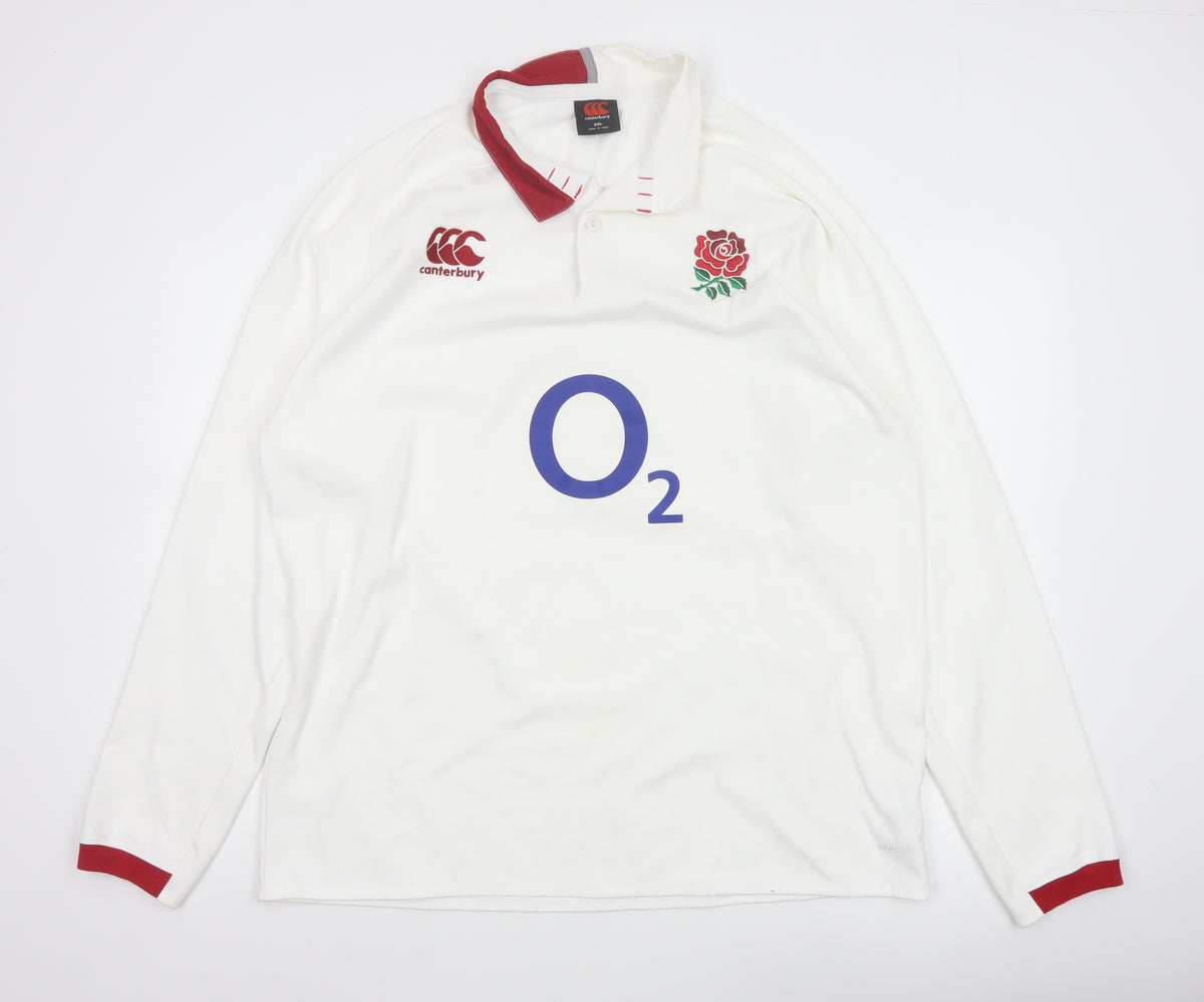 Canterbury Men’s White 2XL England Rugby O2 Long Sleeve Polo Shirt