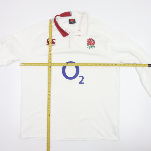 Canterbury Men’s White 2XL England Rugby O2 Long Sleeve Polo Shirt