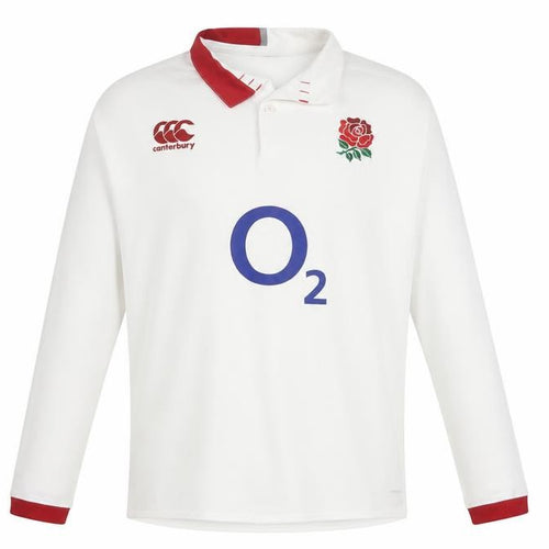 Canterbury Men’s White 2XL England Rugby O2 Long Sleeve Polo Shirt