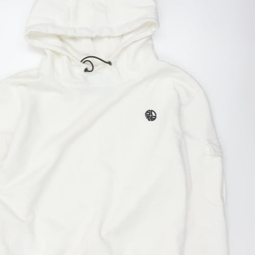 Soul Star Men’s White M Pullover Hoodie Logo Drawstring Pocket