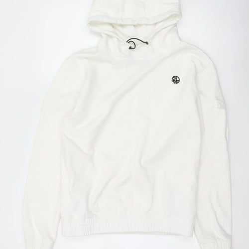 Soul Star Men’s White M Pullover Hoodie Logo Drawstring Pocket