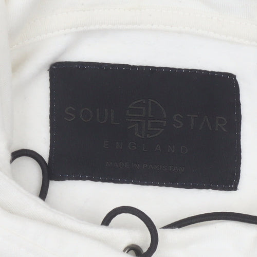 Soul Star Men’s White M Pullover Hoodie Logo Drawstring Pocket