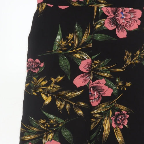 Boohoo Women Black Floral Maxi Wide Leg Jumpsuit UK 12