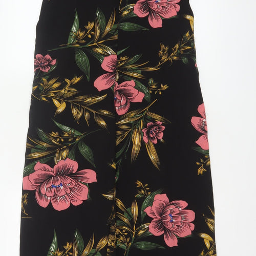 Boohoo Women Black Floral Maxi Wide Leg Jumpsuit UK 12