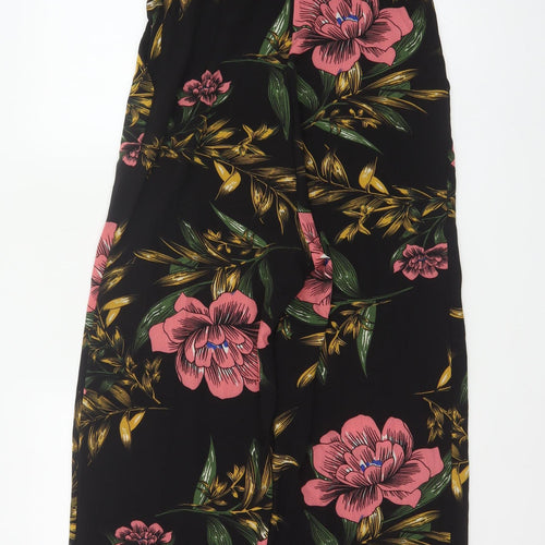 Boohoo Women Black Floral Maxi Wide Leg Jumpsuit UK 12