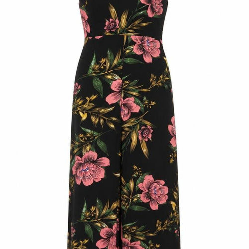 Boohoo Women Black Floral Maxi Wide Leg Jumpsuit UK 12