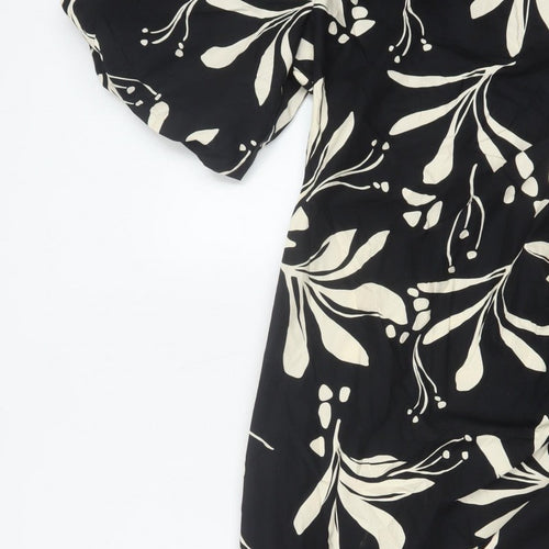 Marks & Spencer Women Black Floral Wrap Midi Dress UK 16 Short Sleeve