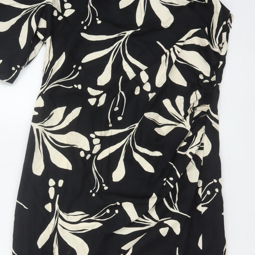 Marks & Spencer Women Black Floral Wrap Midi Dress UK 16 Short Sleeve