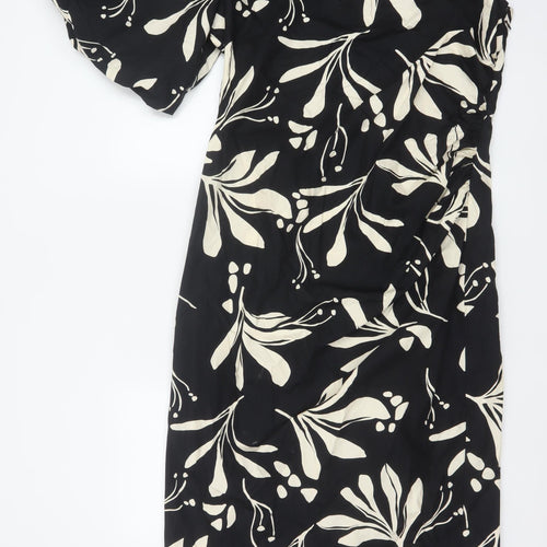 Marks & Spencer Women Black Floral Wrap Midi Dress UK 16 Short Sleeve