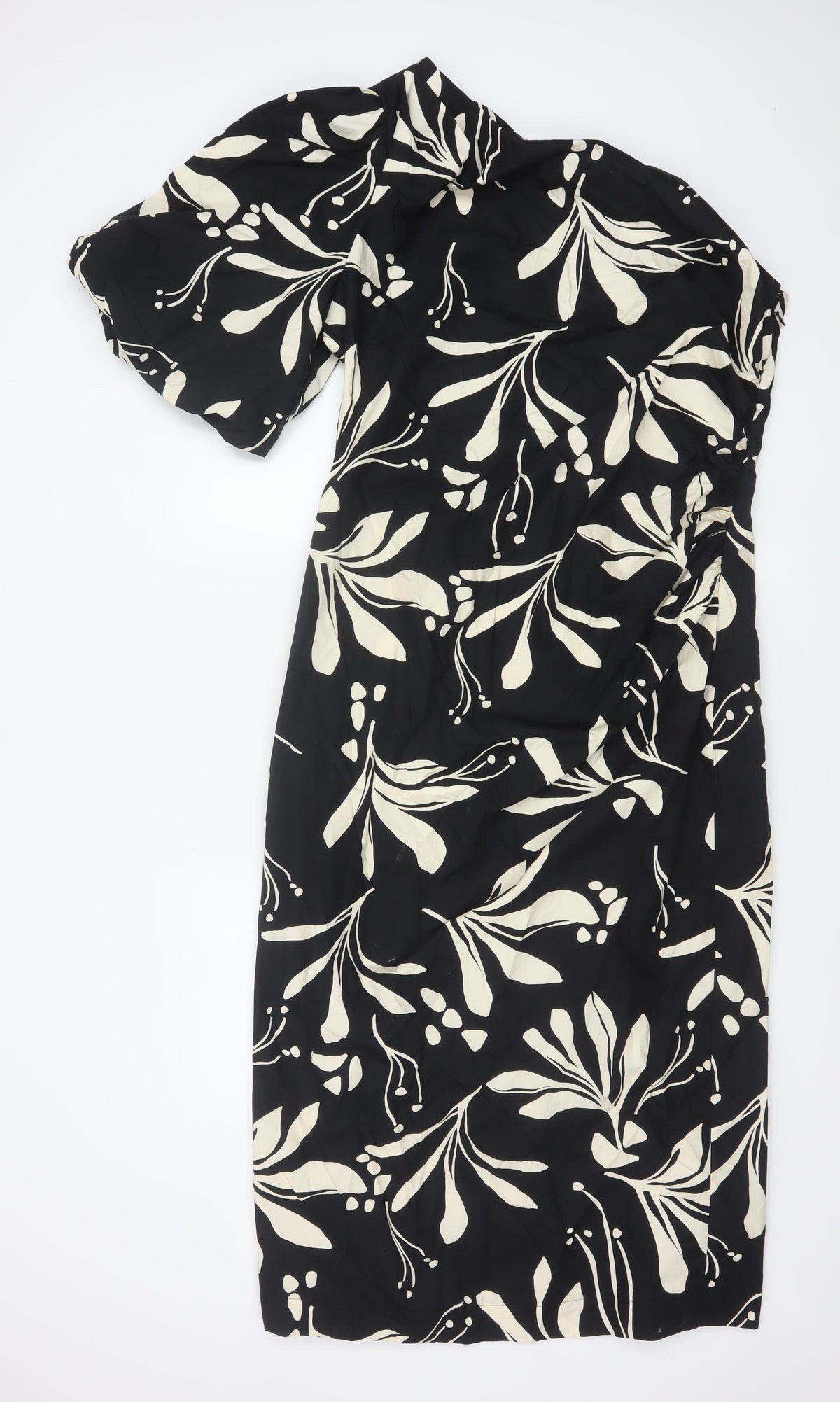 Marks & Spencer Women Black Floral Wrap Midi Dress UK 16 Short Sleeve