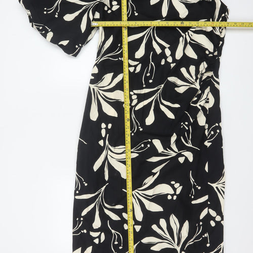 Marks & Spencer Women Black Floral Wrap Midi Dress UK 16 Short Sleeve