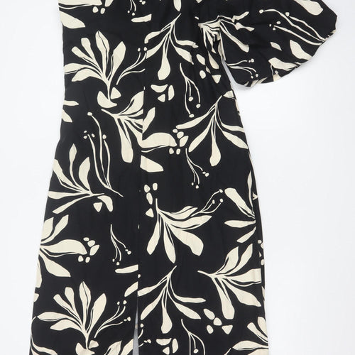 Marks & Spencer Women Black Floral Wrap Midi Dress UK 16 Short Sleeve