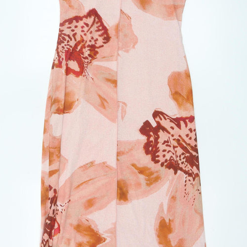 Cross Design Women’s Pink UK 12 Floral Sleeveless Jersey Maxi Dress
