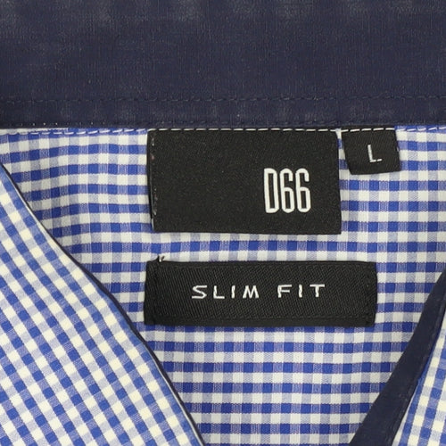 D66 Men's Blue Check Slim Fit L Cotton Blend Long Sleeve Button-Up Shirt