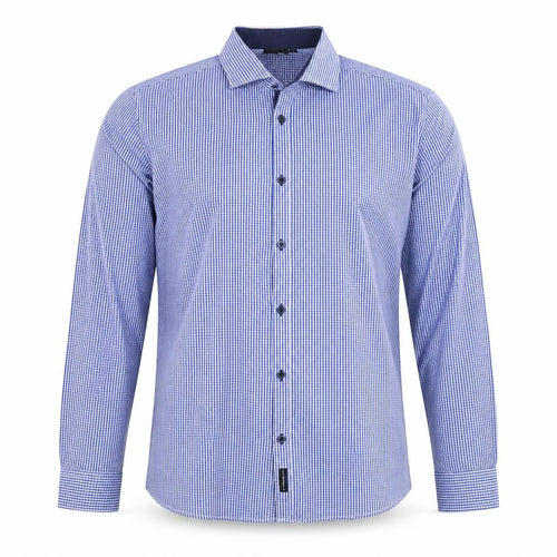D66 Men's Blue Check Slim Fit L Cotton Blend Long Sleeve Button-Up Shirt