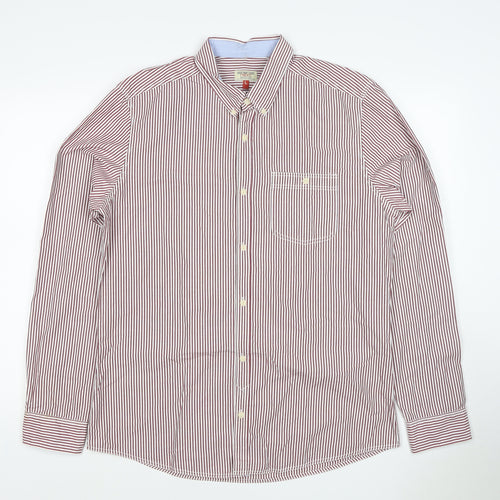 Next Men’s Red White Striped Button Down Cotton Shirt L