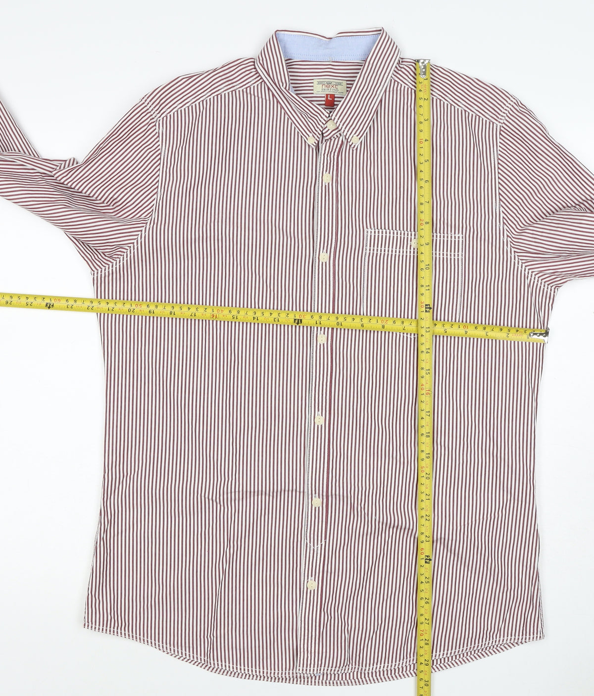 Next Men’s Red White Striped Button Down Cotton Shirt L