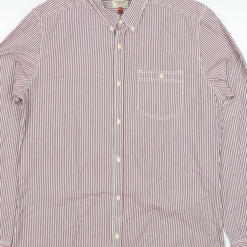 Next Men’s Red White Striped Button Down Cotton Shirt L