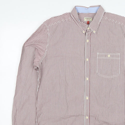 Next Men’s Red White Striped Button Down Cotton Shirt L
