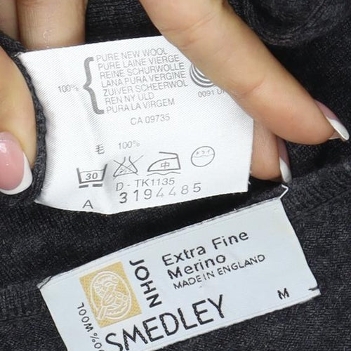 John Smedley Women Grey M Extra Fine Merino Wool Crew Neck Jumper