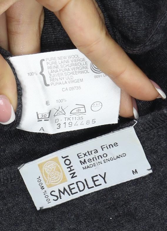 John Smedley Women Grey M Extra Fine Merino Wool Crew Neck Jumper