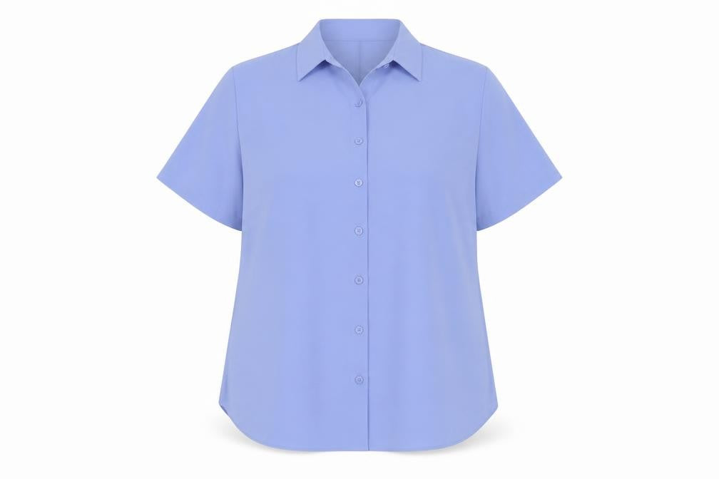 Front view of Bliss Women Blue, size 20, Short Sleeve Collared Button-Up Shirt