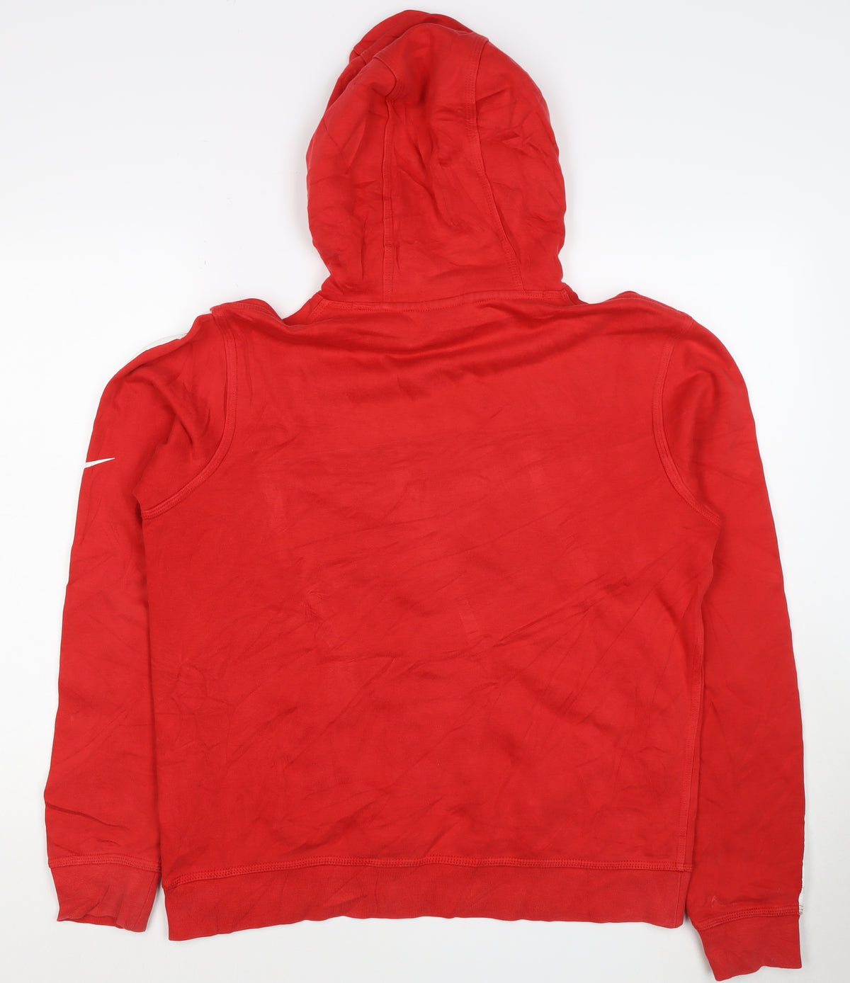 Close-up detail of Nike Women’s Red M Pullover Hoodie Logo Stripe Cotton Blend
