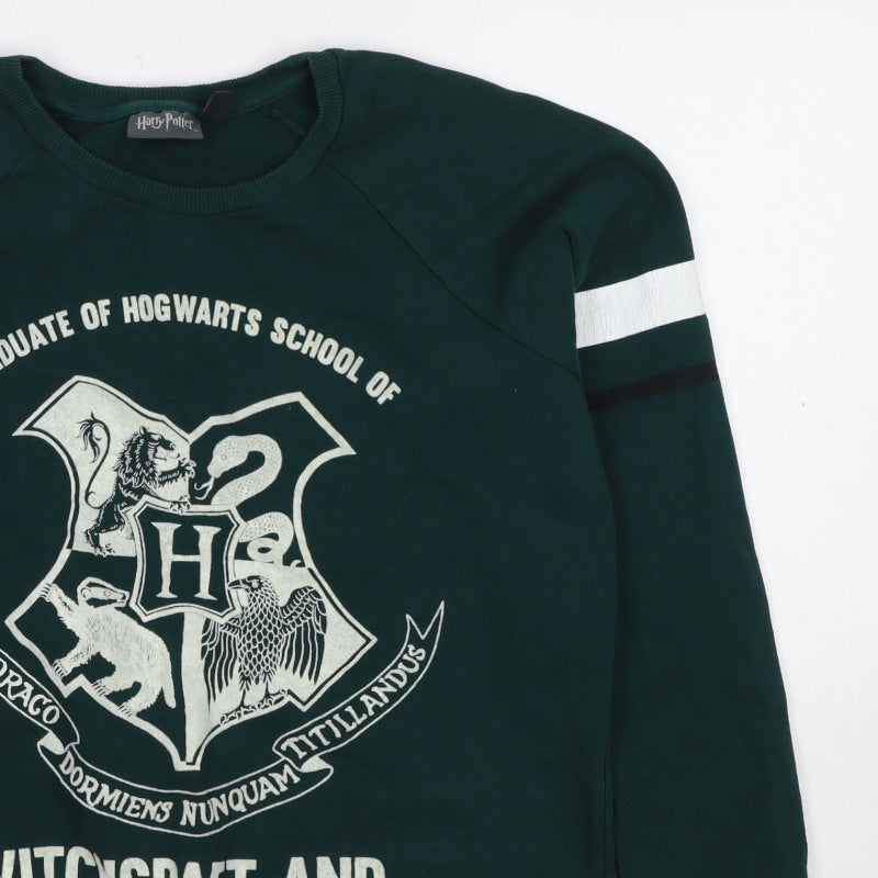 Harry Potter Women’s Green M Pullover Sweatshirt Hogwarts Graphic