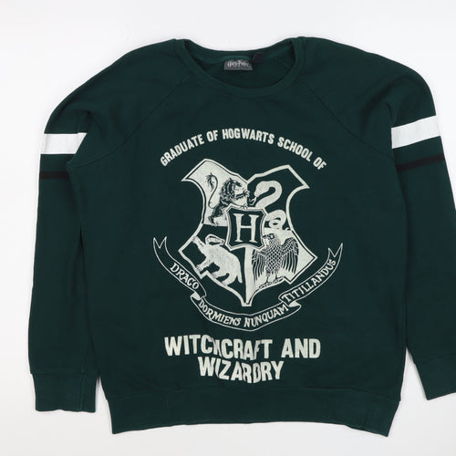 Harry Potter Women’s Green M Pullover Sweatshirt Hogwarts Graphic