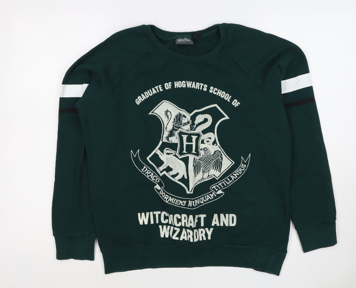 Harry Potter Women’s Green M Pullover Sweatshirt Hogwarts Graphic