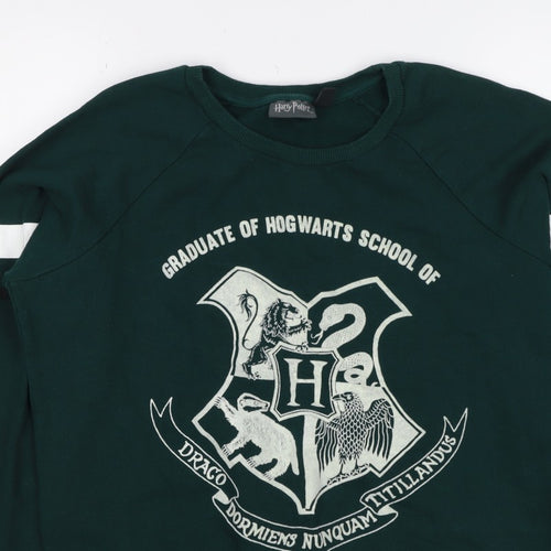 Harry Potter Women’s Green M Pullover Sweatshirt Hogwarts Graphic