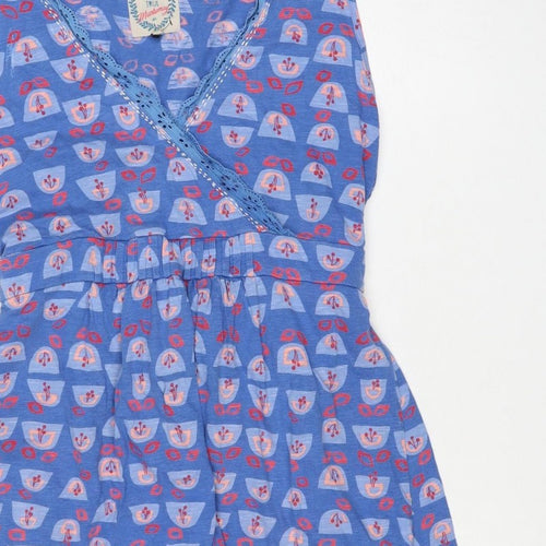 Mantaray Women Blue Geometric Cotton Fit & Flare Tie Dress UK 16