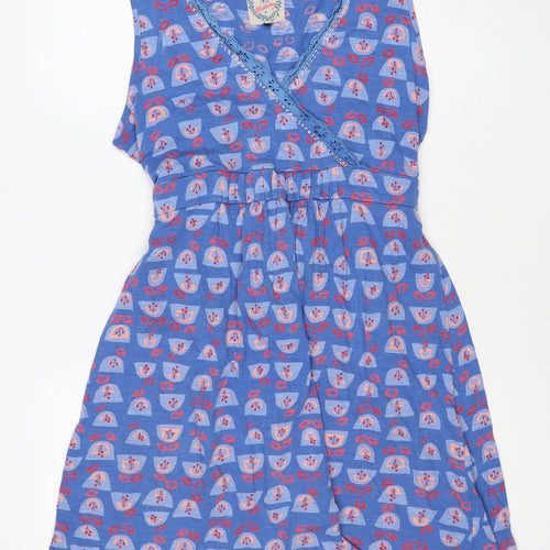 Mantaray Women Blue Geometric Cotton Fit & Flare Tie Dress UK 16