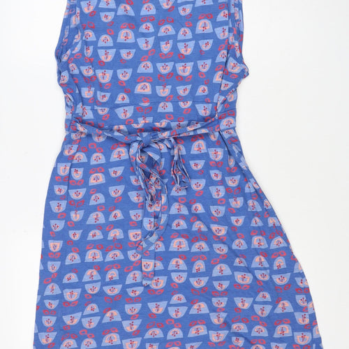 Mantaray Women Blue Geometric Cotton Fit & Flare Tie Dress UK 16