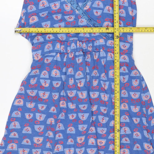 Mantaray Women Blue Geometric Cotton Fit & Flare Tie Dress UK 16