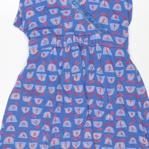 Mantaray Women Blue Geometric Cotton Fit & Flare Tie Dress UK 16