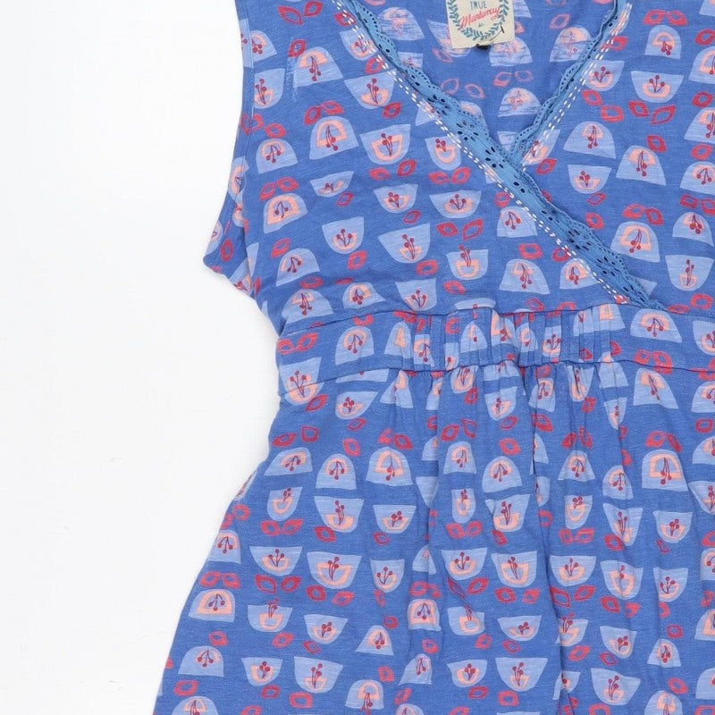 Mantaray Women Blue Geometric Cotton Fit & Flare Tie Dress UK 16