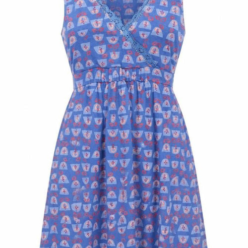 Mantaray Women Blue Geometric Cotton Fit & Flare Tie Dress UK 16