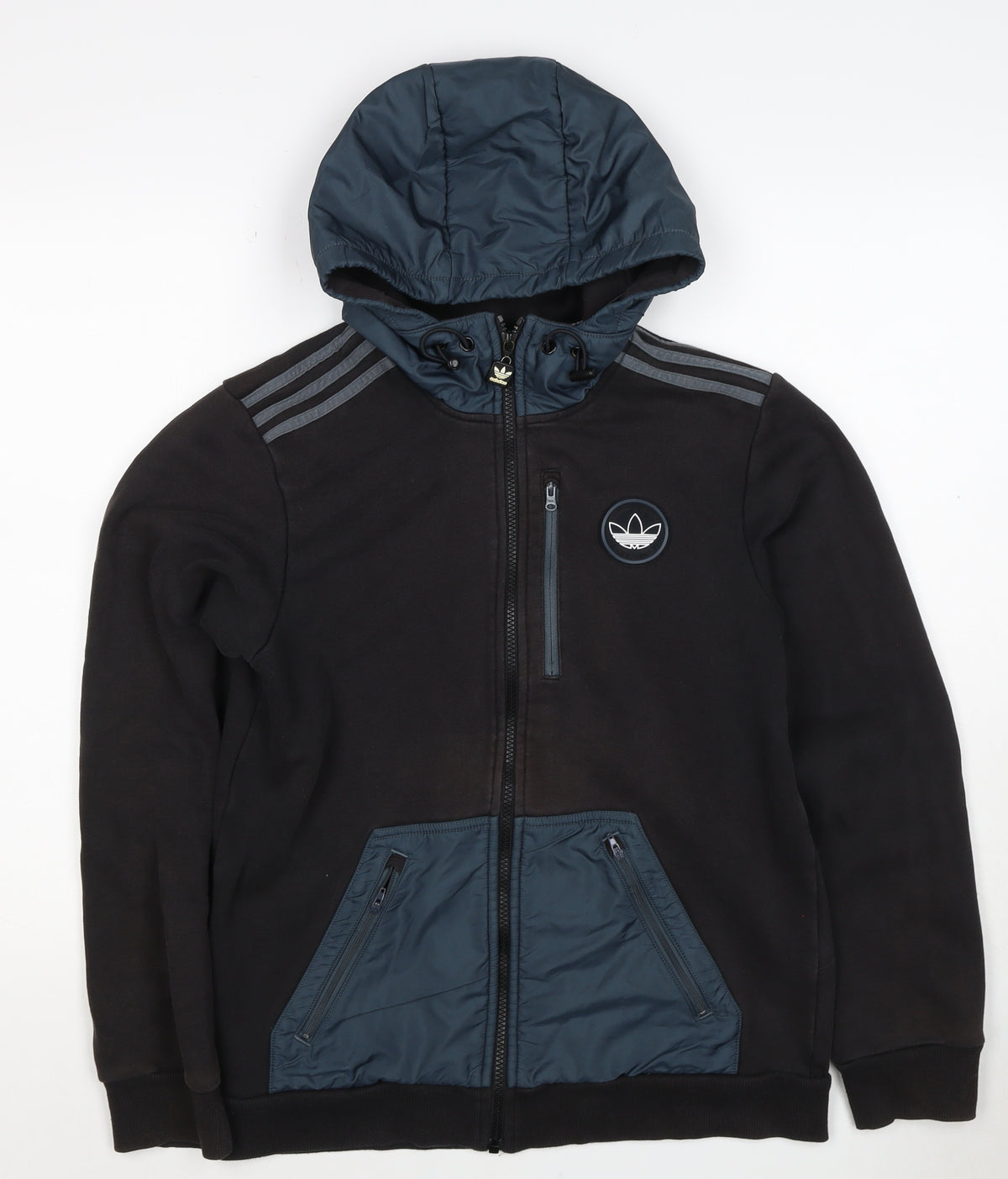 Adidas Originals Men’s Black S Full Zip Hooded Fleece Hoodie Logo