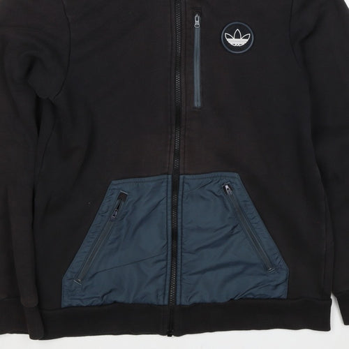 Adidas Originals Men’s Black S Full Zip Hooded Fleece Hoodie Logo