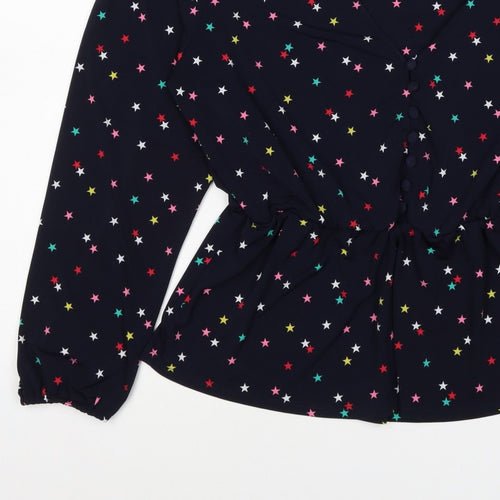Oasis Women Multicoloured Star Print V-Neck Long Sleeve Blouse Size L