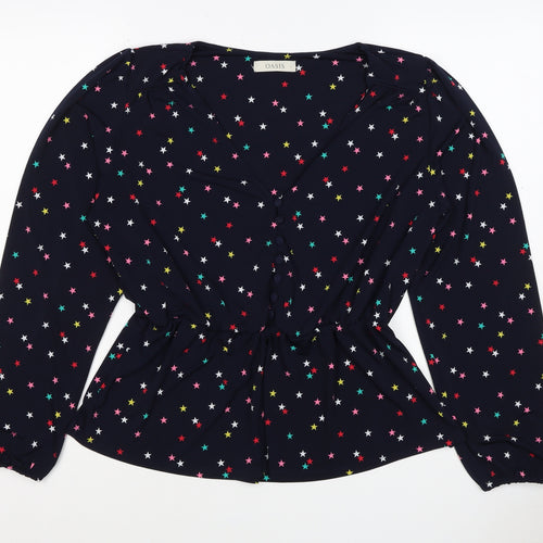 Oasis Women Multicoloured Star Print V-Neck Long Sleeve Blouse Size L