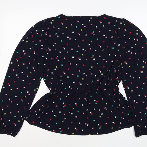 Oasis Women Multicoloured Star Print V-Neck Long Sleeve Blouse Size L