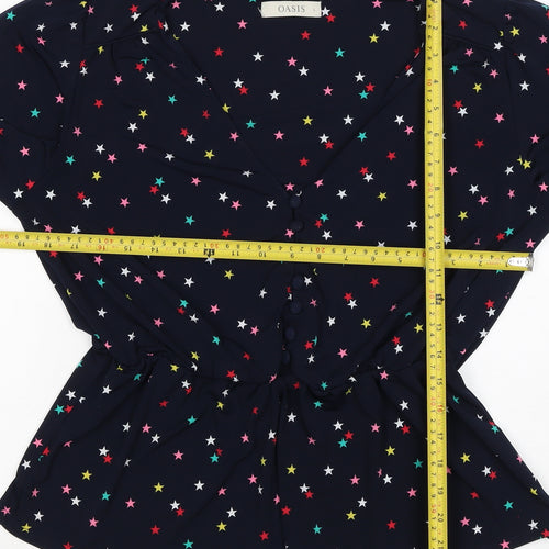 Oasis Women Multicoloured Star Print V-Neck Long Sleeve Blouse Size L