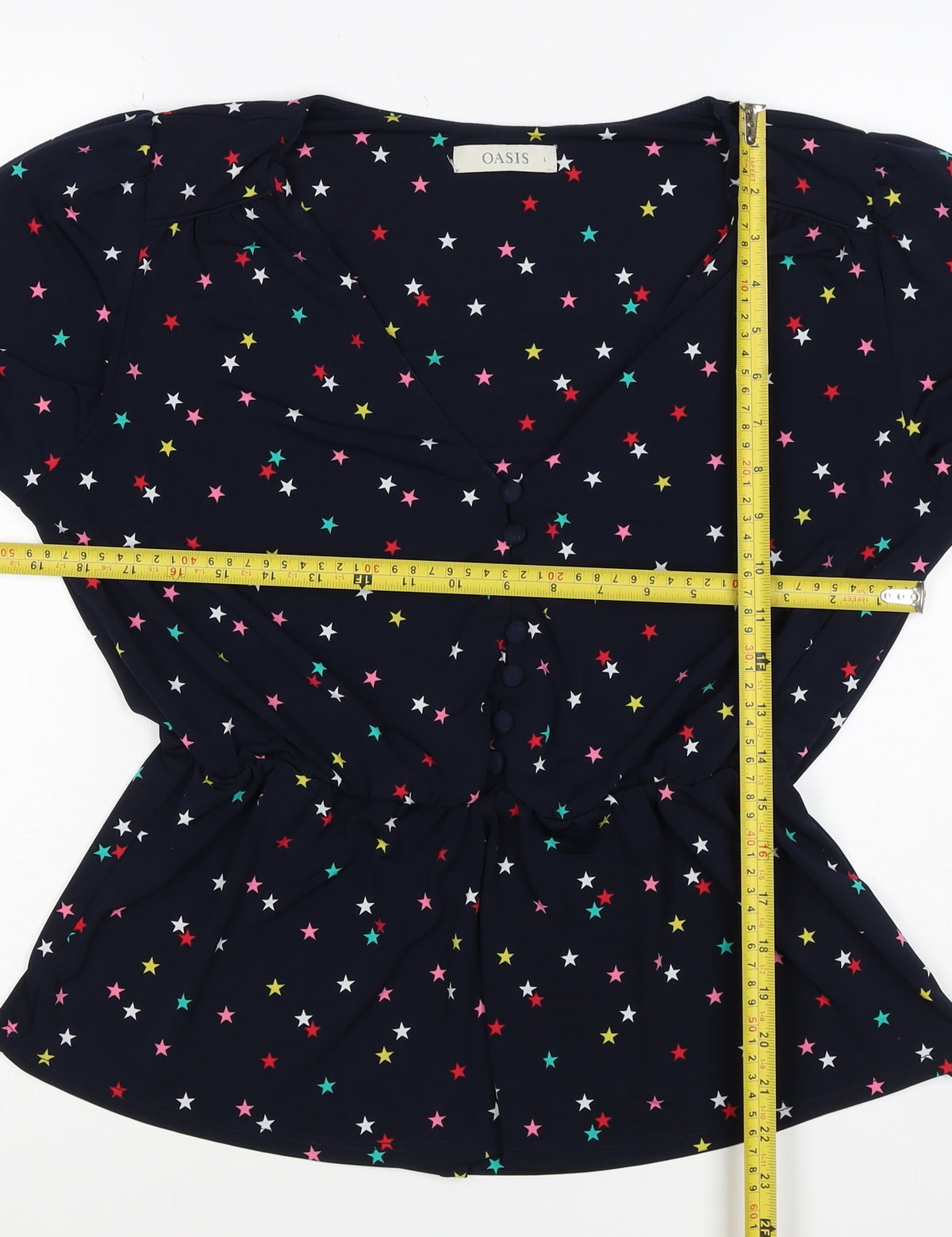 Oasis Women Multicoloured Star Print V-Neck Long Sleeve Blouse Size L
