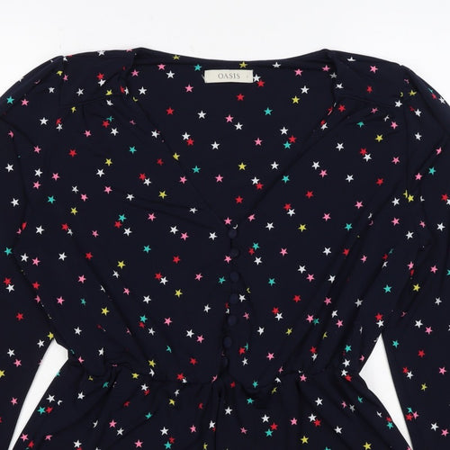 Oasis Women Multicoloured Star Print V-Neck Long Sleeve Blouse Size L